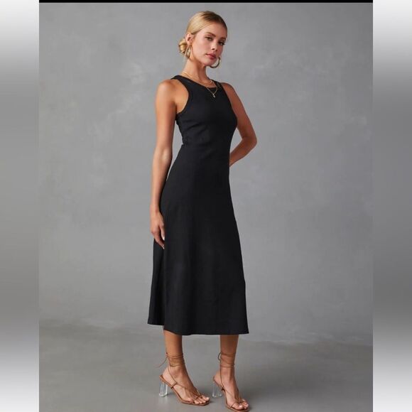 Black Ribbed Knit Midi Dress NEW Med - Picture 2 of 7